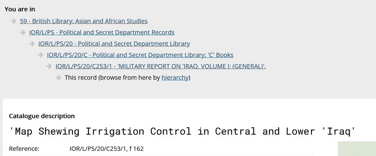 The hierarchy for IOR/L/PS/20/C253/1 catalogue entry on the Discovery platform.