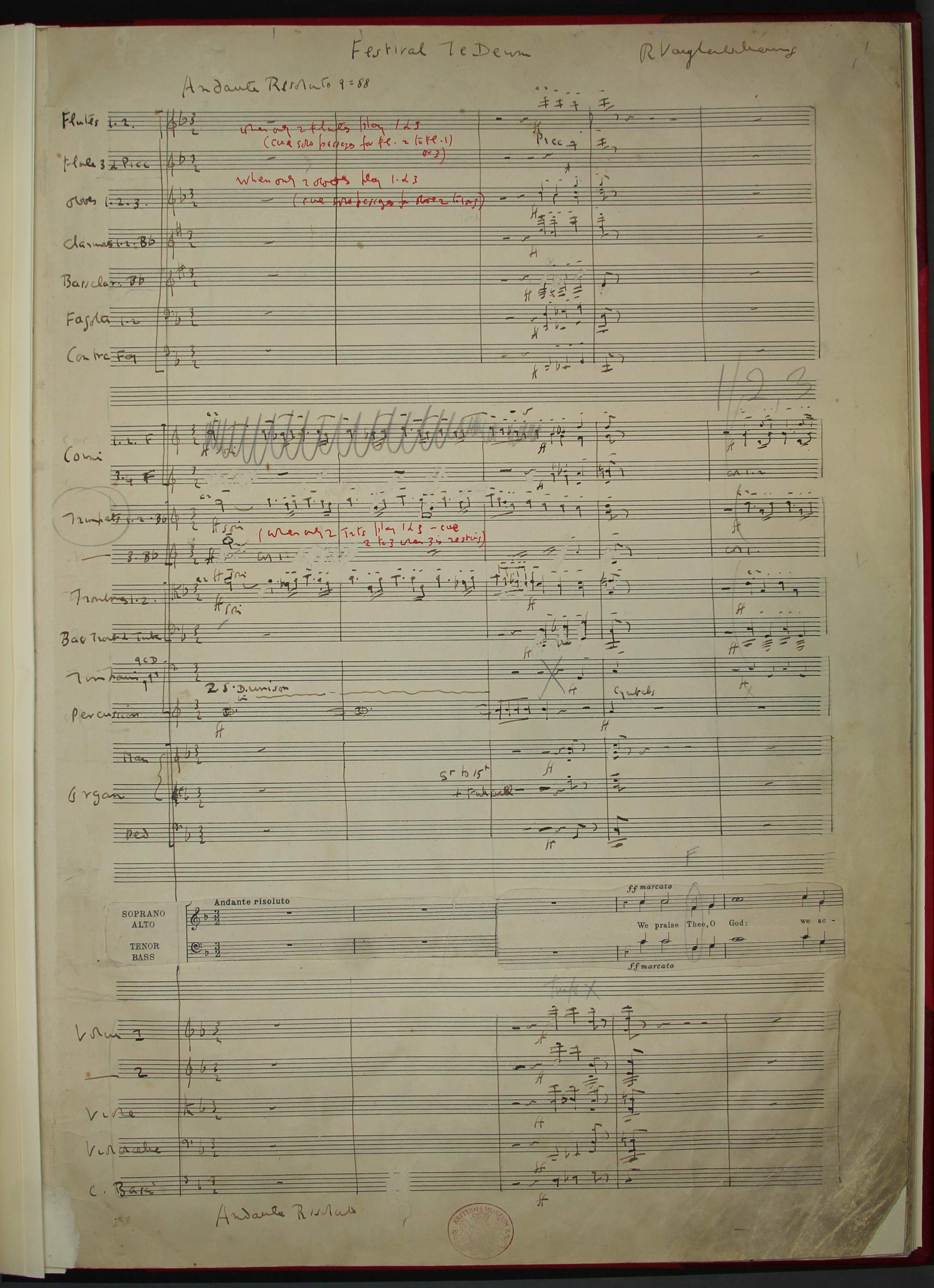 Opening page from Ralph Vaughan Williams’s Festival Te Deum.
