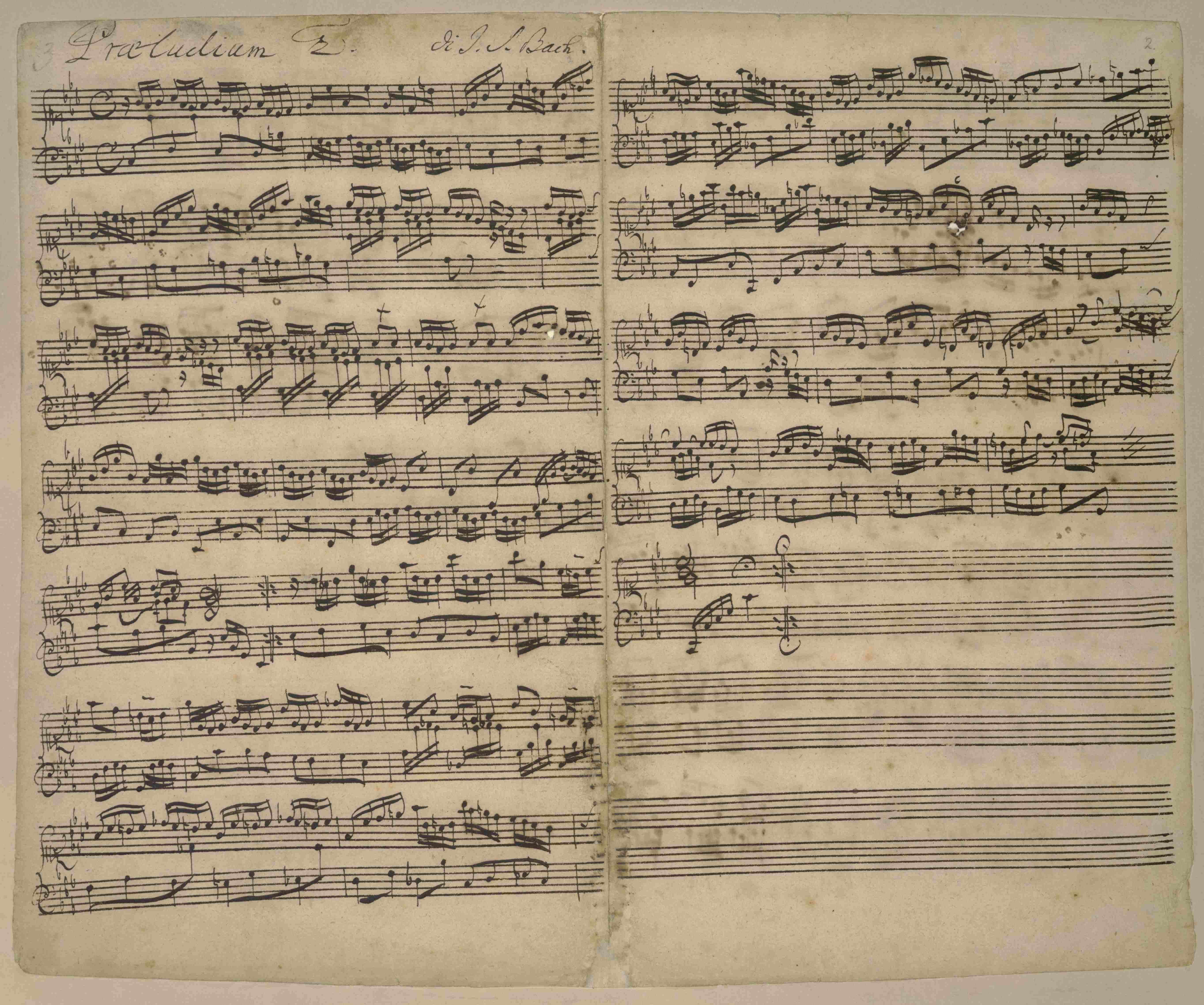 Manuscript of the Prelude in C minor in the hand of Anna Magdalena Bach.