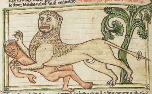 Detail of a miniature of a leonine manticore.