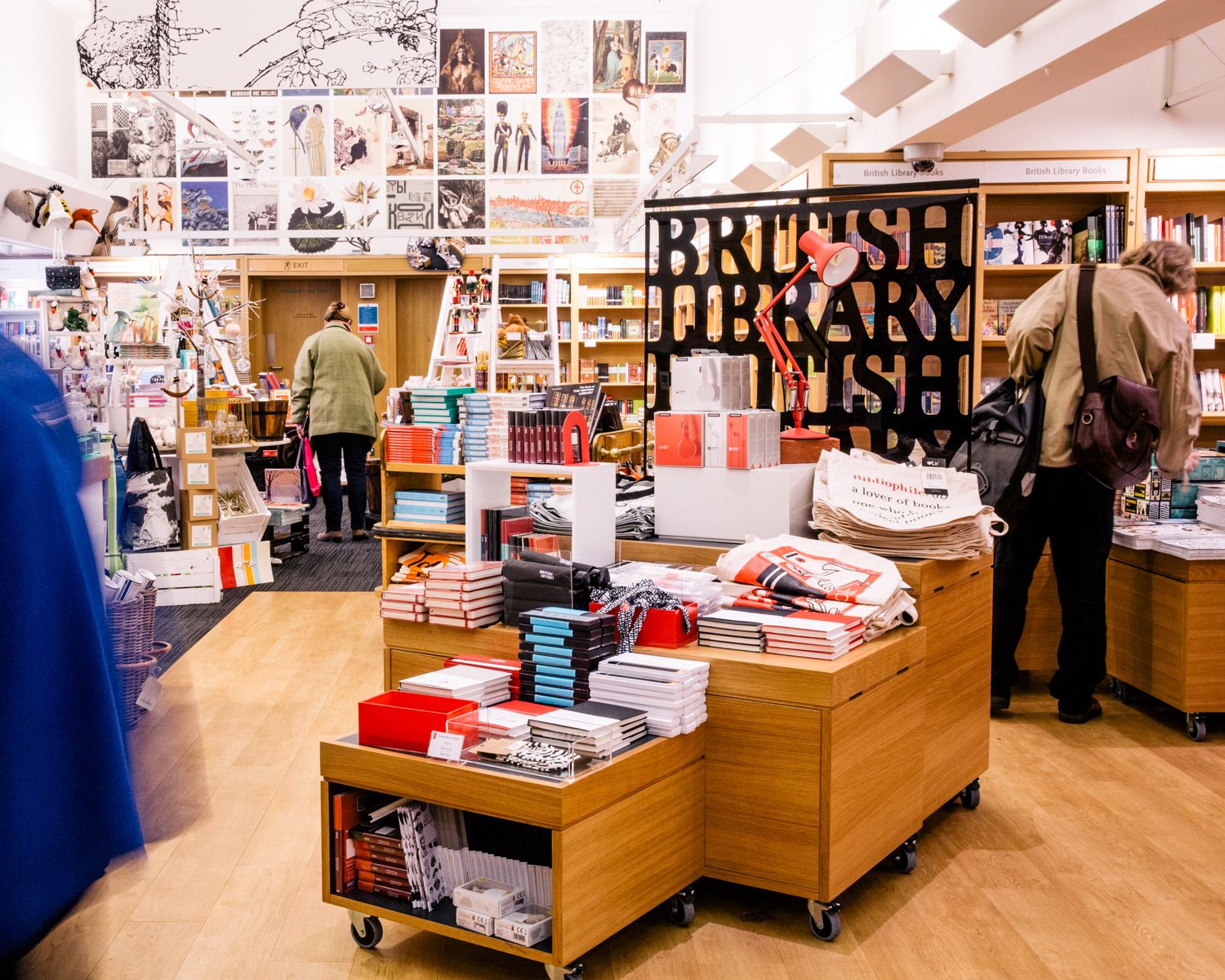 Bookshelves and displays in the British Library Shop.